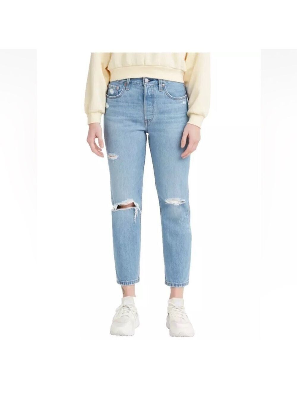 Levi's Women's 501 High Rise Cropped Jeans Distressed Sz 29x28